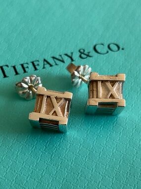 Tiffany & Co. Sterling Silver Roman Numeral IX Stud Earrings on Tiffany Blue